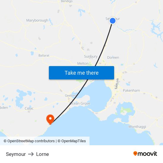 Seymour to Lorne map