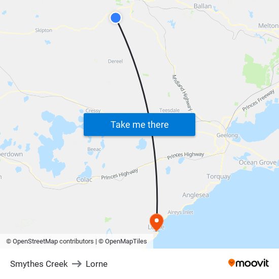 Smythes Creek to Lorne map