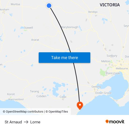 St Arnaud to Lorne map