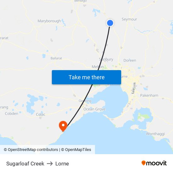 Sugarloaf Creek to Lorne map