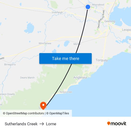 Sutherlands Creek to Lorne map