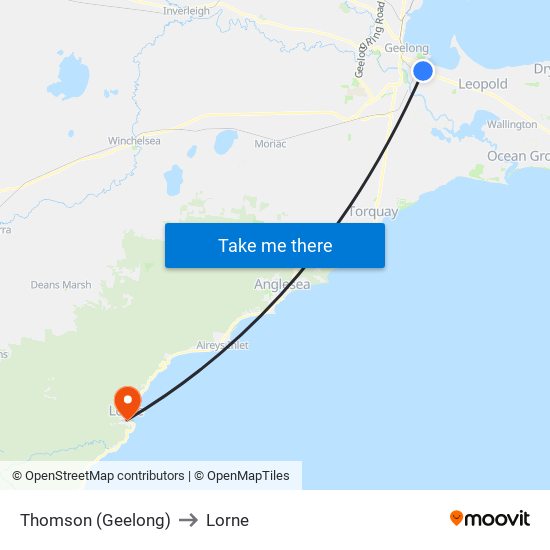 Thomson (Geelong) to Lorne map