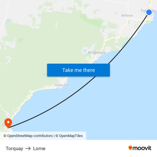 Torquay to Lorne map