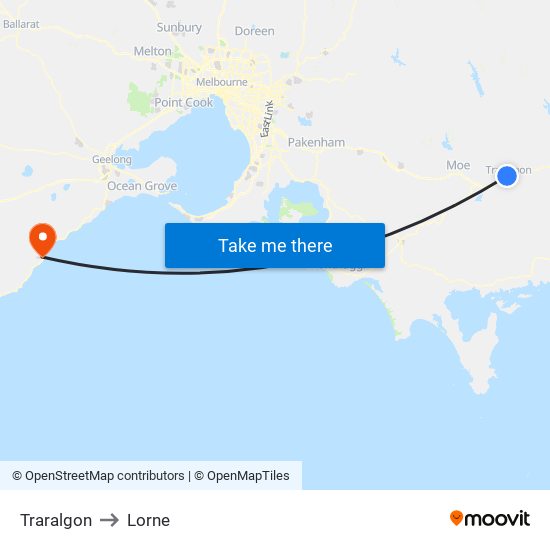 Traralgon to Lorne map