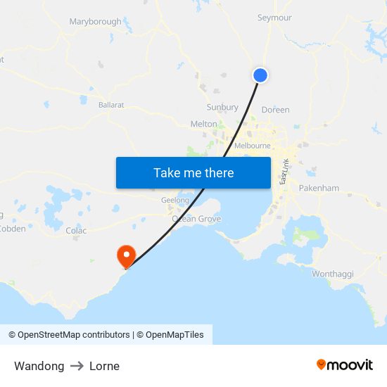 Wandong to Lorne map