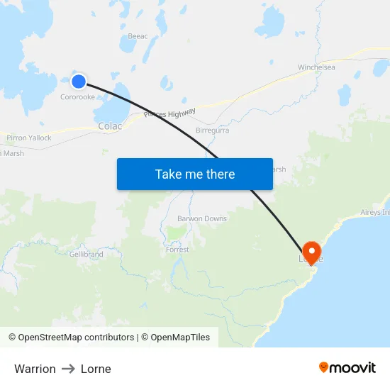 Warrion to Lorne map