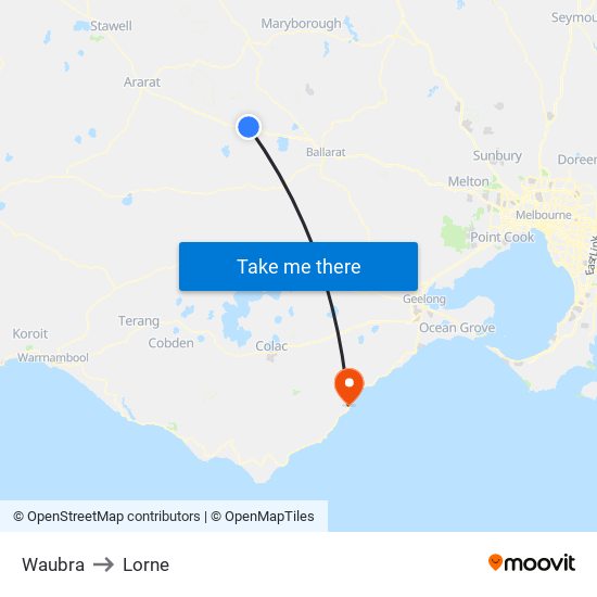 Waubra to Lorne map