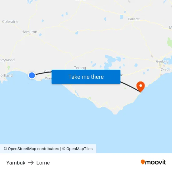 Yambuk to Lorne map