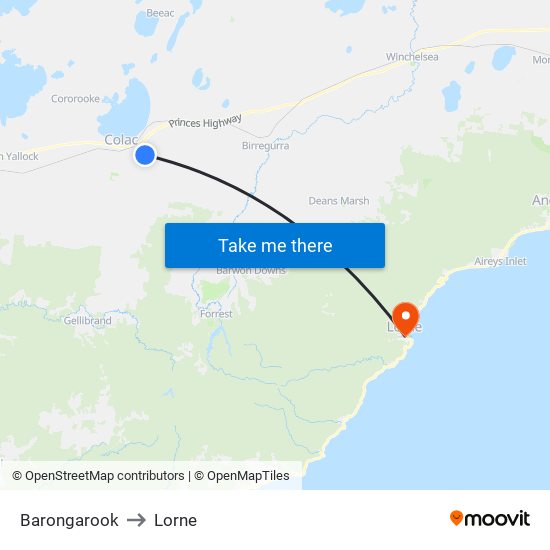 Barongarook to Lorne map