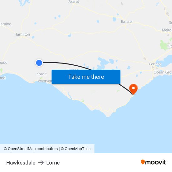 Hawkesdale to Lorne map