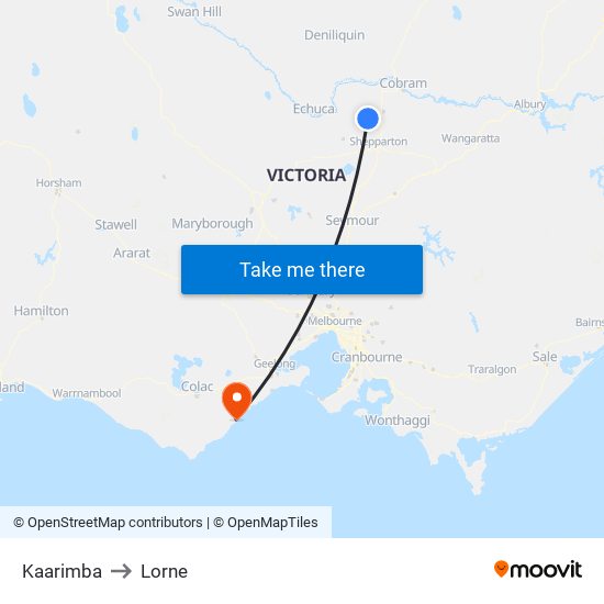 Kaarimba to Lorne map