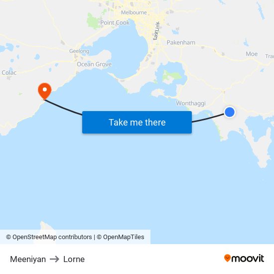 Meeniyan to Lorne map