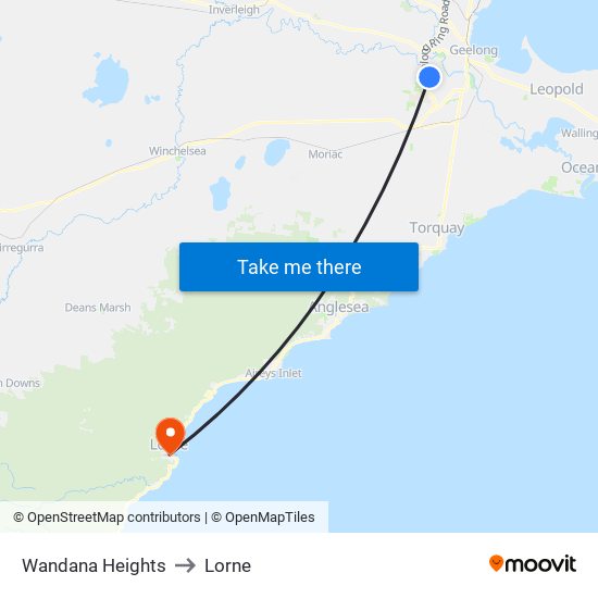 Wandana Heights to Lorne map