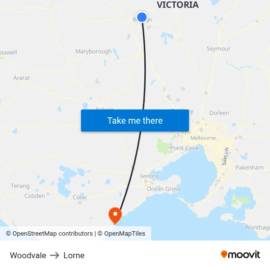 Woodvale to Lorne map