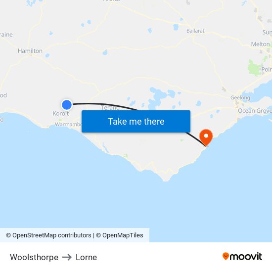 Woolsthorpe to Lorne map