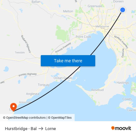 Hurstbridge - Bal to Lorne map