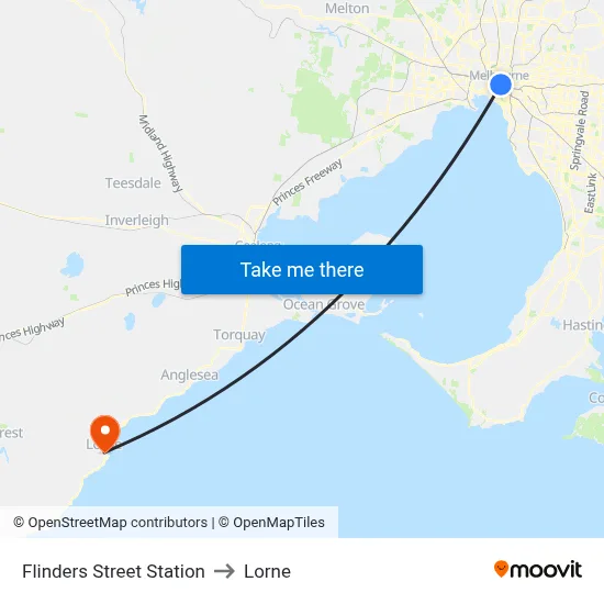 Flinders Street Station to Lorne map