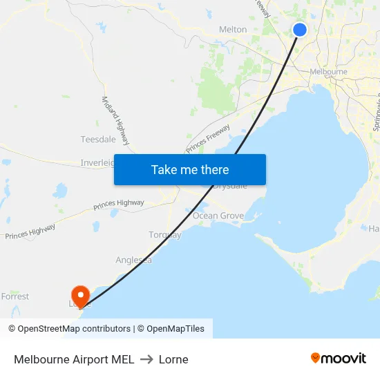Melbourne Airport MEL to Lorne map