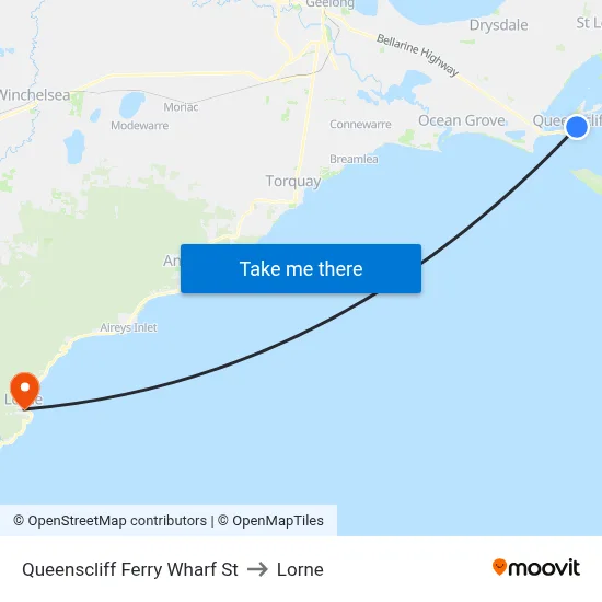 Queenscliff Ferry Wharf St to Lorne map
