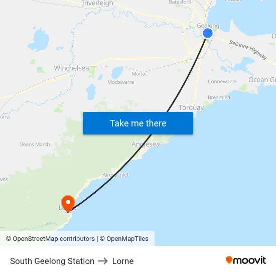 South Geelong Station to Lorne map