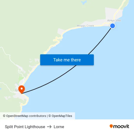 Split Point Lighthouse to Lorne map