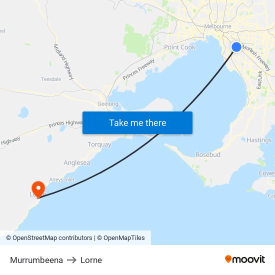 Murrumbeena to Lorne map