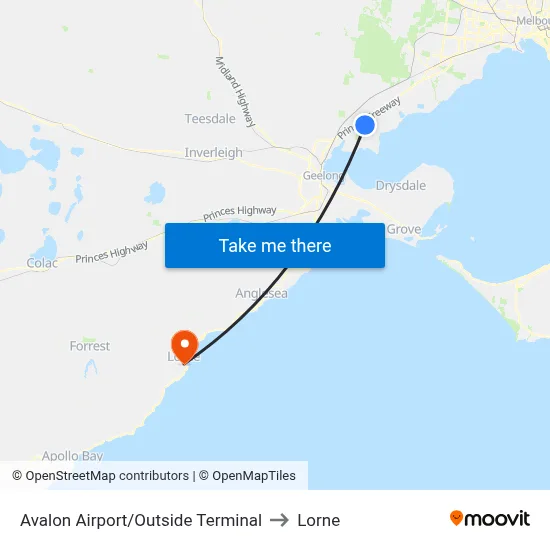 Avalon Airport/Outside Terminal to Lorne map