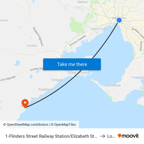 1-Flinders Street Railway Station/Elizabeth St (Melbourne City) to Lorne map