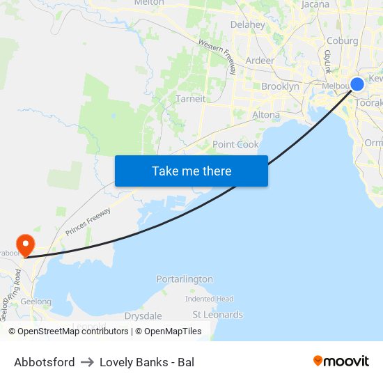 Abbotsford to Lovely Banks - Bal map