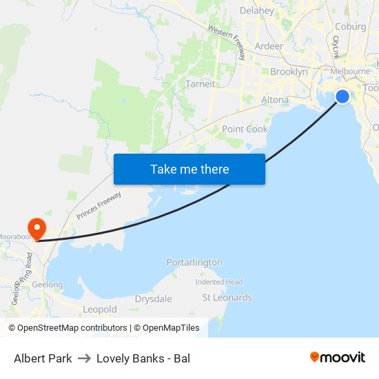 Albert Park to Lovely Banks - Bal map