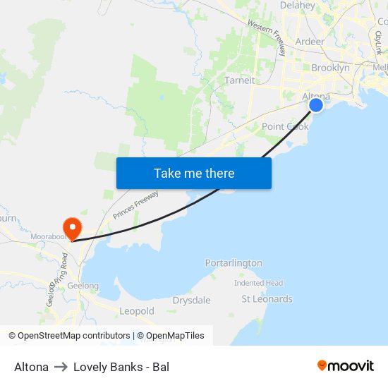 Altona to Lovely Banks - Bal map