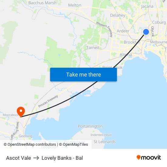 Ascot Vale to Lovely Banks - Bal map