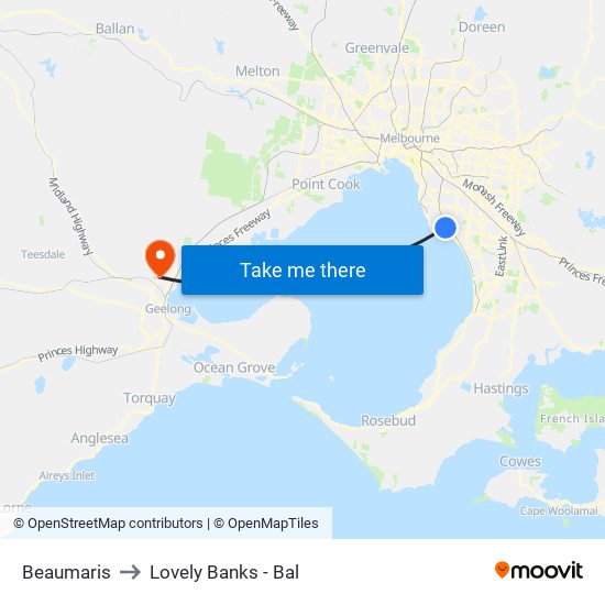 Beaumaris to Lovely Banks - Bal map