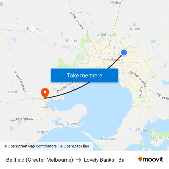 Bellfield (Greater Melbourne) to Lovely Banks - Bal map