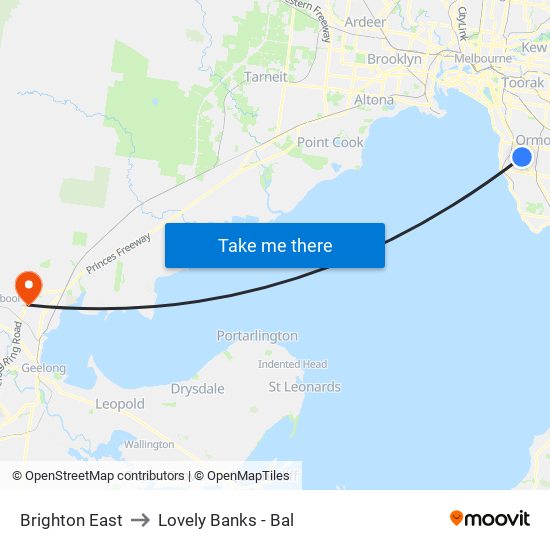 Brighton East to Lovely Banks - Bal map