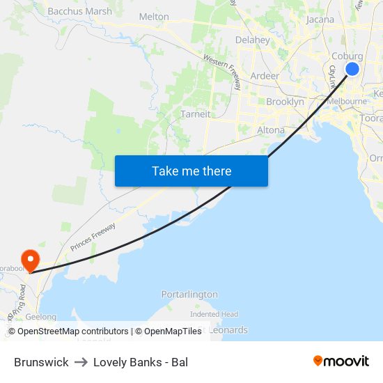 Brunswick to Lovely Banks - Bal map