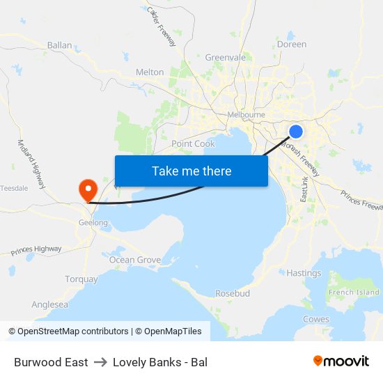 Burwood East to Lovely Banks - Bal map