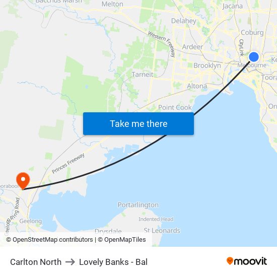 Carlton North to Lovely Banks - Bal map