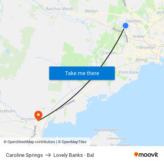 Caroline Springs to Lovely Banks - Bal map