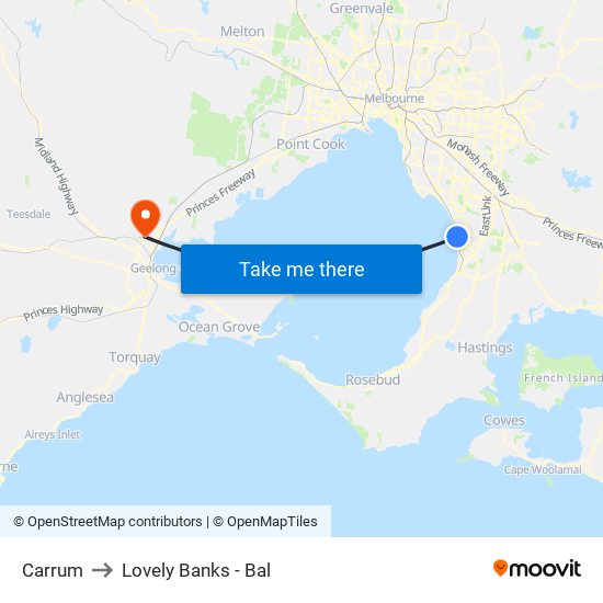 Carrum to Lovely Banks - Bal map