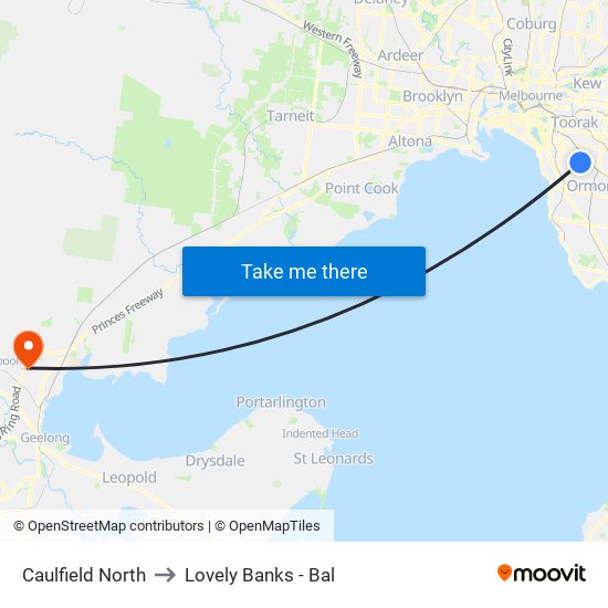 Caulfield North to Lovely Banks - Bal map