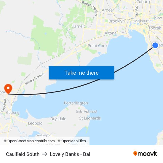 Caulfield South to Lovely Banks - Bal map
