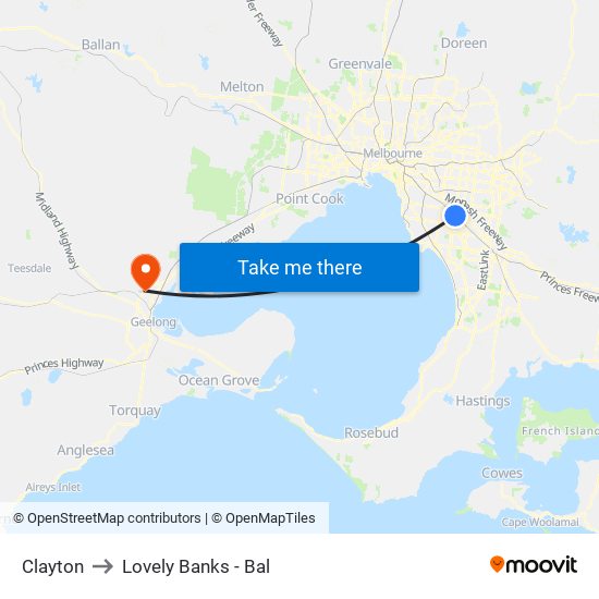 Clayton to Lovely Banks - Bal map