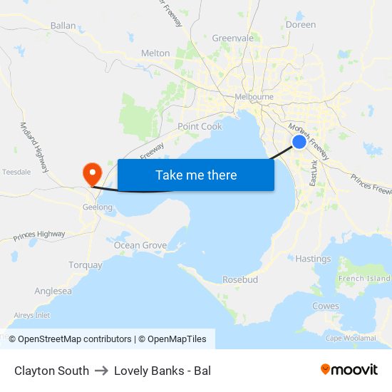 Clayton South to Lovely Banks - Bal map