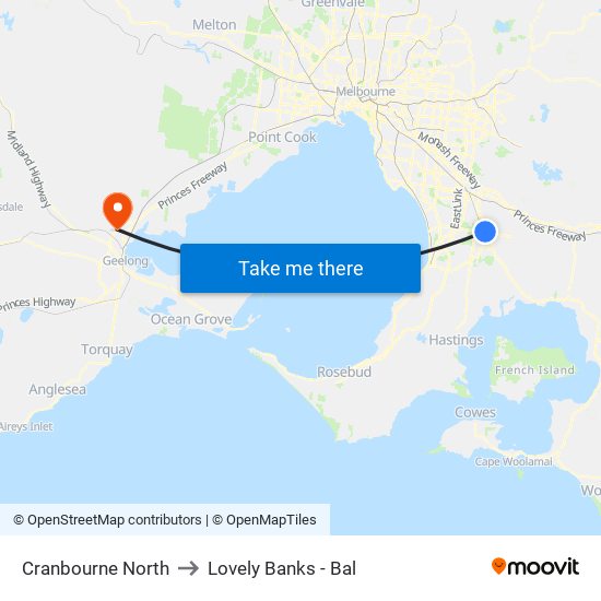 Cranbourne North to Lovely Banks - Bal map