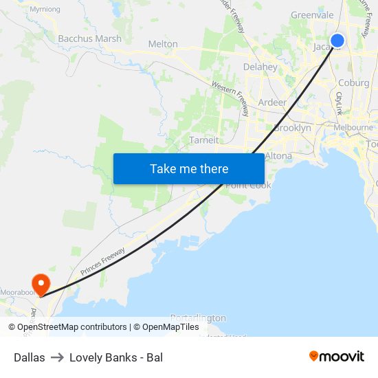 Dallas to Lovely Banks - Bal map