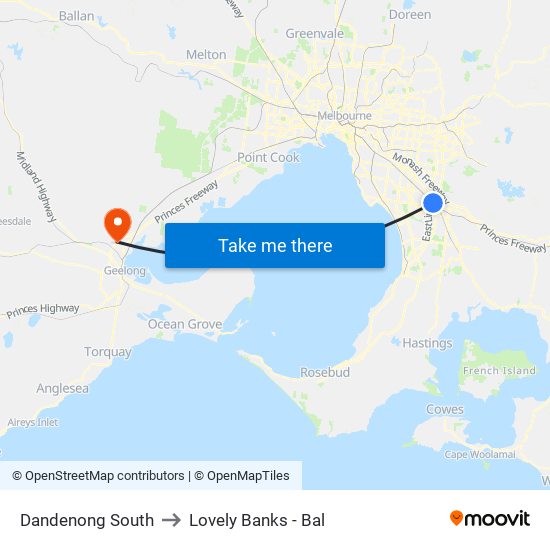 Dandenong South to Lovely Banks - Bal map