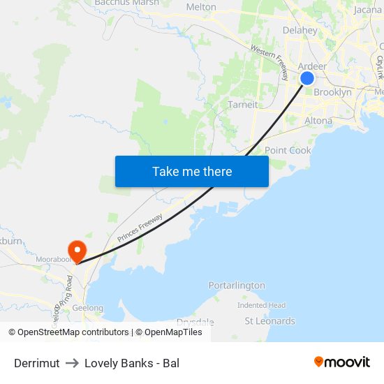 Derrimut to Lovely Banks - Bal map