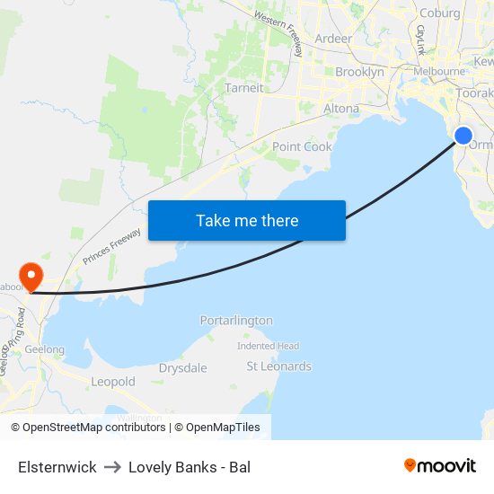 Elsternwick to Lovely Banks - Bal map