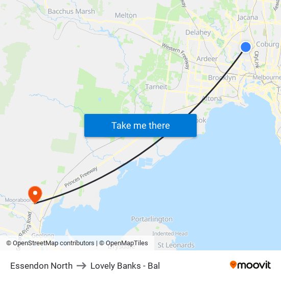 Essendon North to Lovely Banks - Bal map